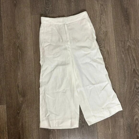 Aritzia Babaton Tahoma Pant High rise Linen Culottes Wide Leg Crop Trouser White - Picture 5 of 16